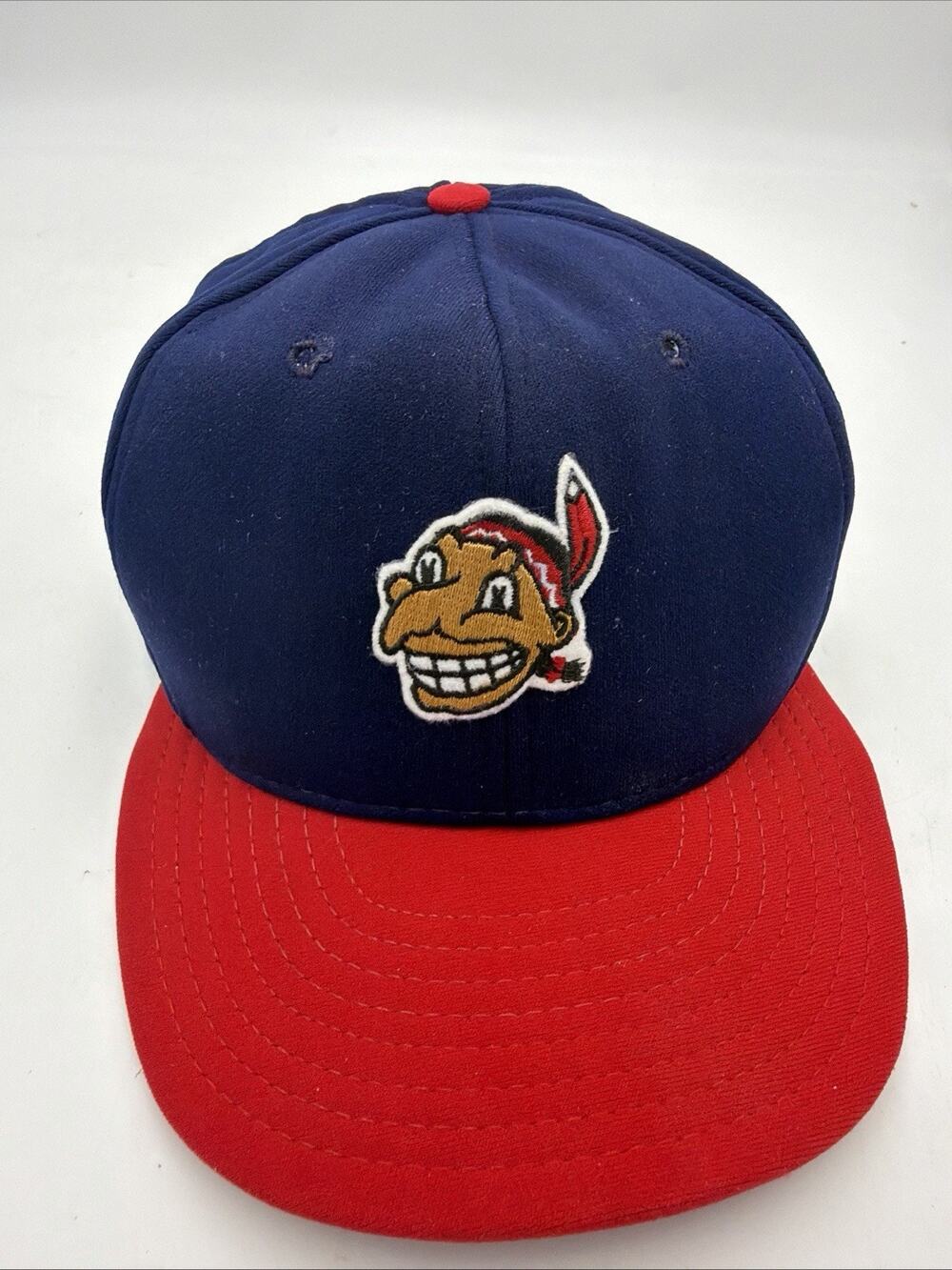 Vintage Cleveland Indians Chief Wahoo AJD Snapback Hat USA Made Navy Red MLB